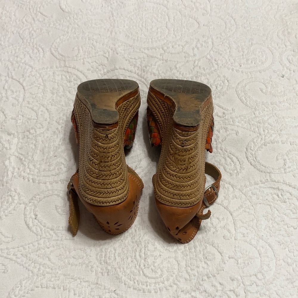 Huaraches Size 7 US/4 MEX Tan Woven Leather Platform Wedge Sandals - Picture 8 of 11
